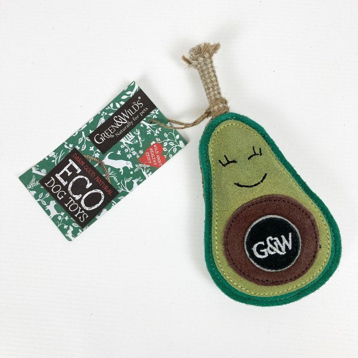 Eco-Friendly Audrey the Avocado, Natural Leather Dog Toy - Green and Wilds. NEW COLLECTION